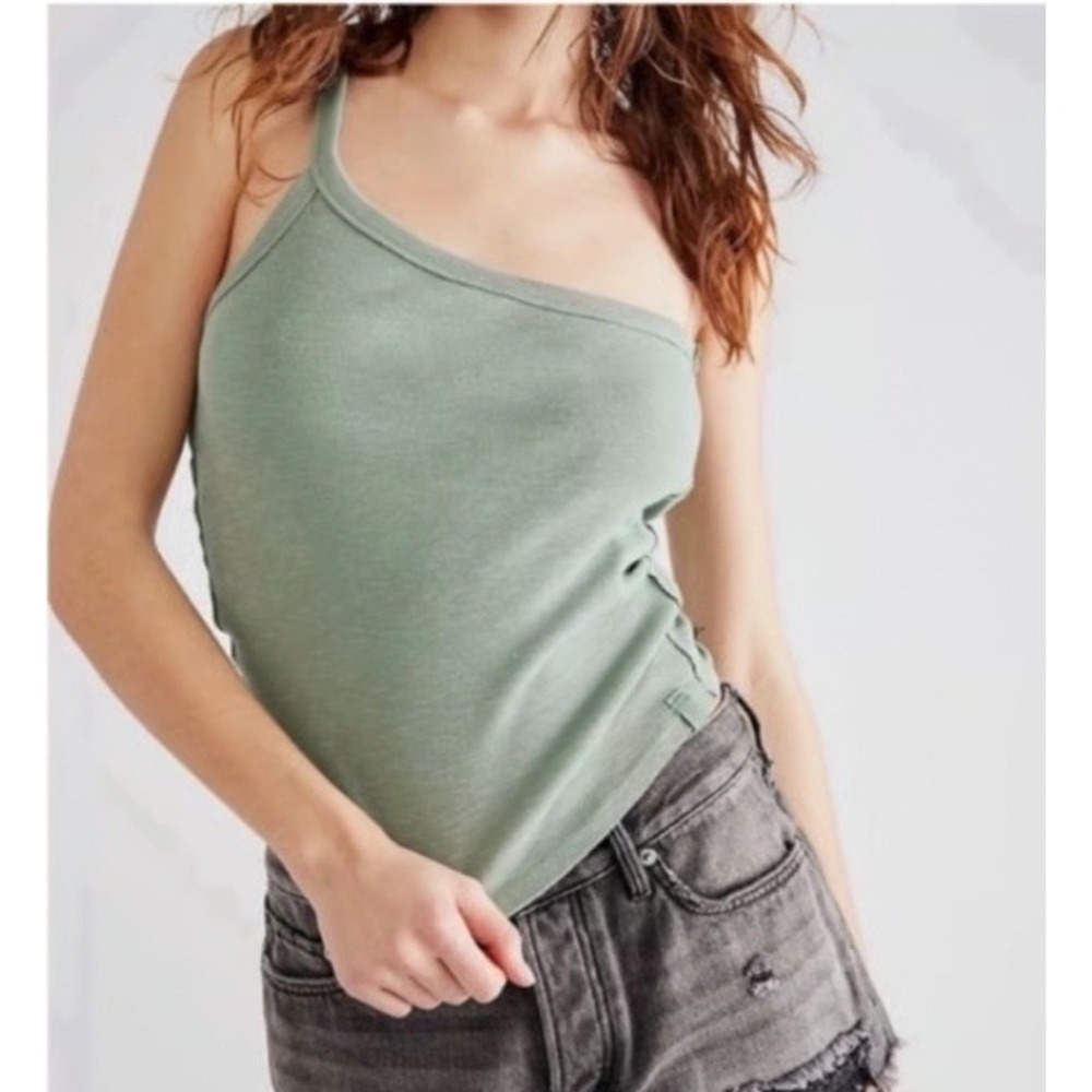 We The Free‎ People One Way Or Another One Shoulder Green Tank Top Size XS NWOT